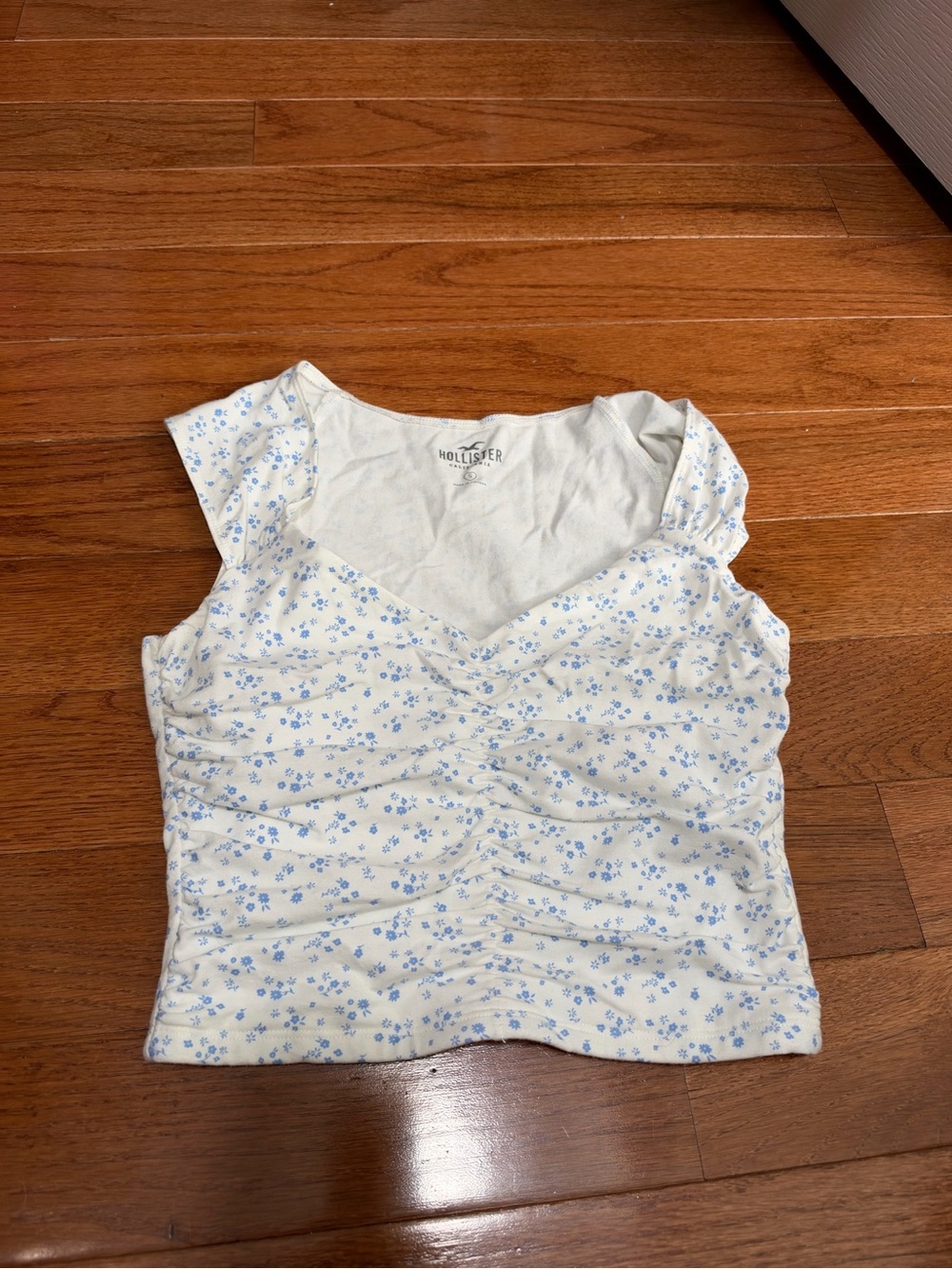 Hollister White Crop Top with Light Blue Floral Print